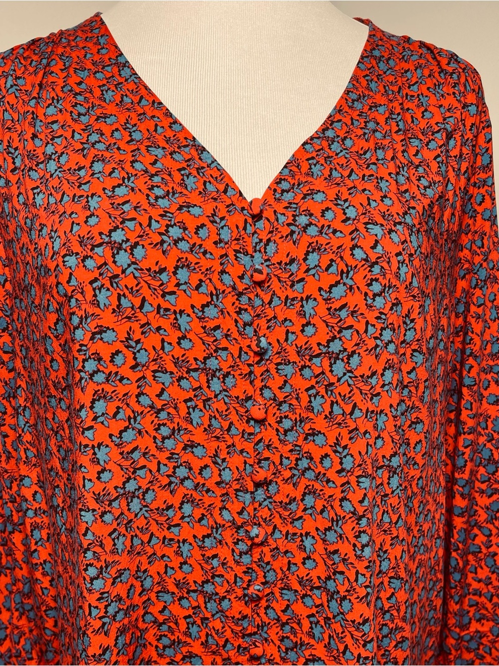 J.Jill Floral Print Long Sleeve Button Up Blouse Red